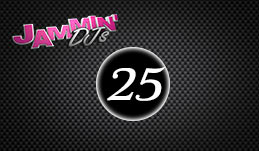 Black bingo ball with the number 25 on a dark patterned background with pink neon "trivia company" text.